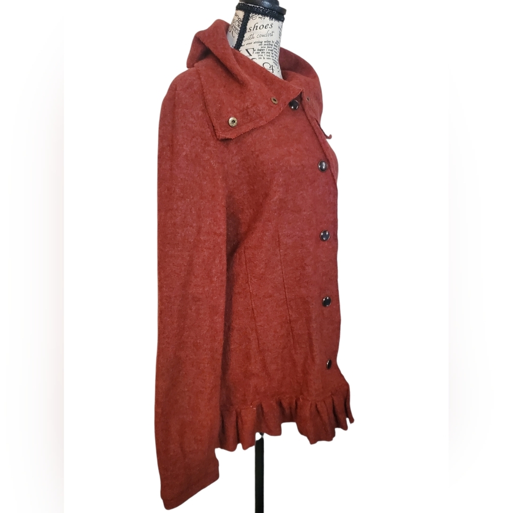 JOSEPH A Rust Orange 100% Wool Ruffle Hem Jacket Size L - Picture 2 of 8